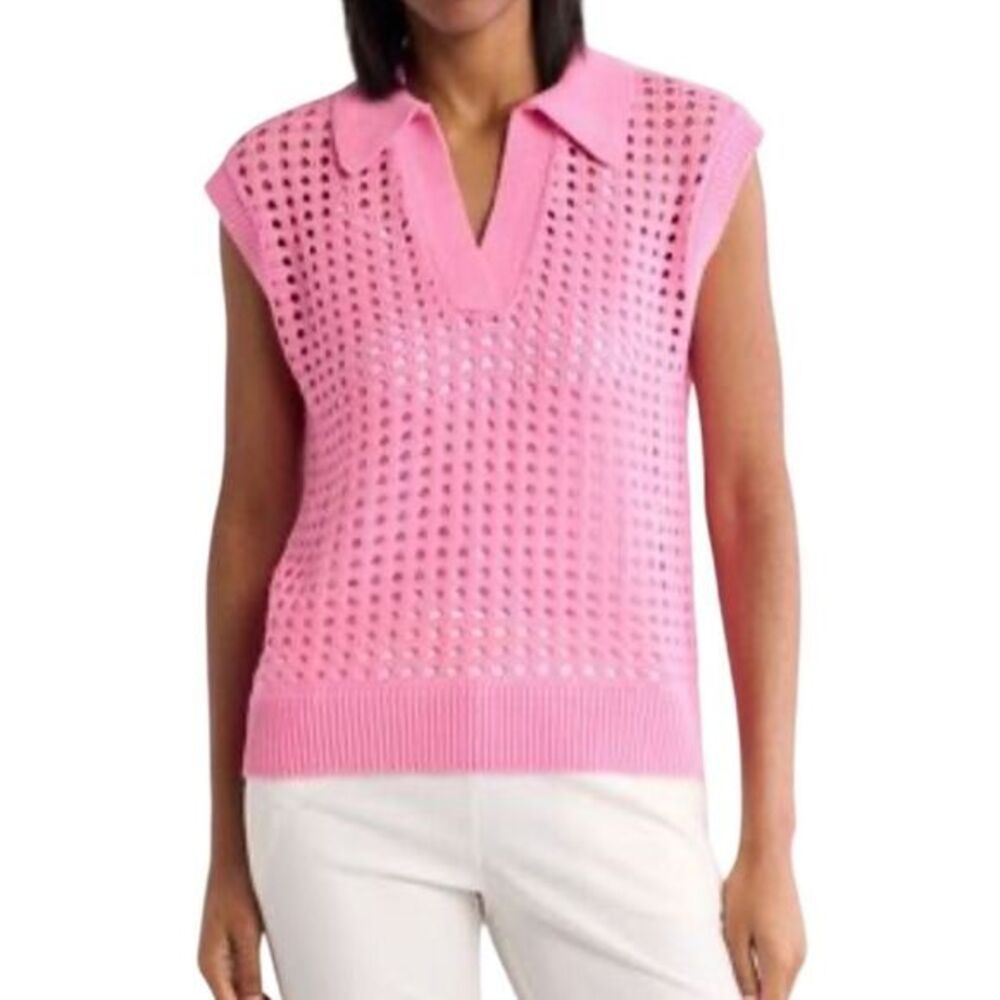 French Connection Women's Pointelle Top  XS Aurora Pink Barbie Feminine Angelic